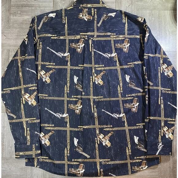 Bit & Bridle Men’s Western Shirt Size L Black Revolver Print Long Sleeve EUC - Picture 2 of 8
